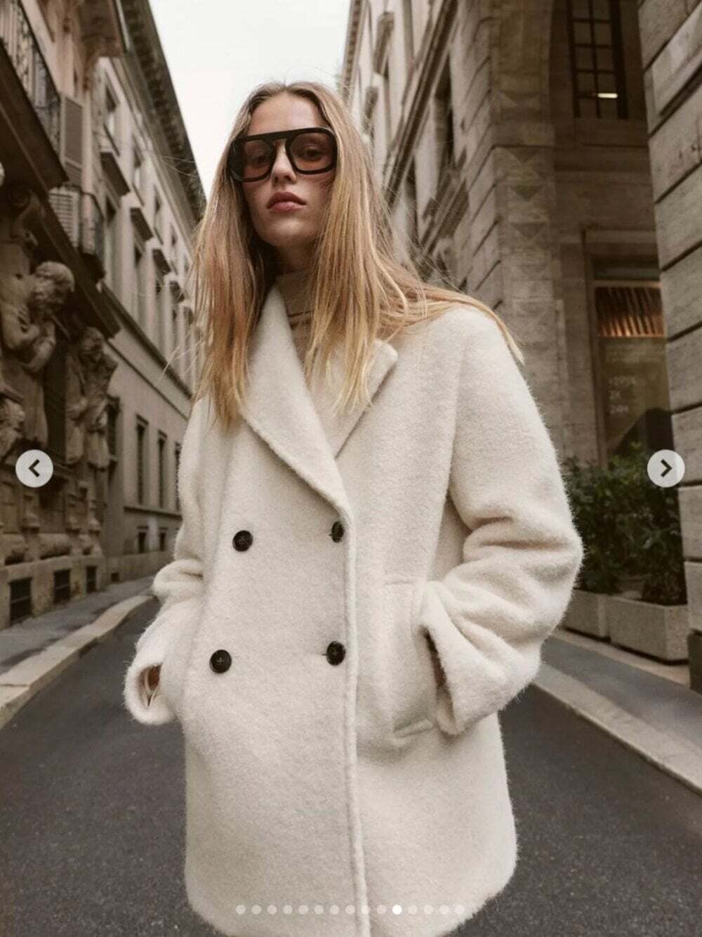 Zara Boucle Double Breasted Mid Length Coat NWOT Ecru Cream White Size Large